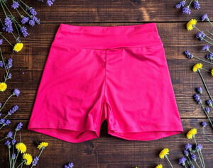 Shein Hot Pink Shorts Sz Small Ruched Back Pockets Mid-Rise Stretch Bike Short